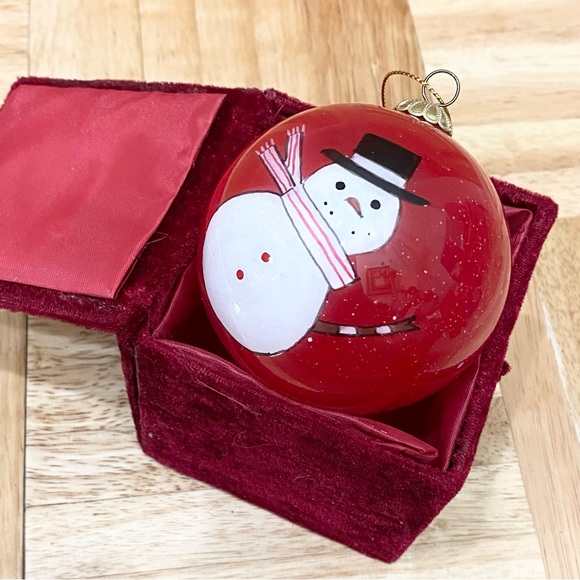 Retired Li Bien Red Snowman Hand-painted Christmas Tree Glass Ornament - Picture 3 of 7
